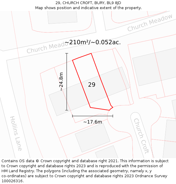 29, CHURCH CROFT, BURY, BL9 8JD: Plot and title map