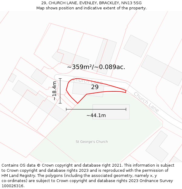 29, CHURCH LANE, EVENLEY, BRACKLEY, NN13 5SG: Plot and title map