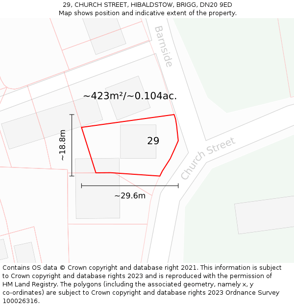 29, CHURCH STREET, HIBALDSTOW, BRIGG, DN20 9ED: Plot and title map