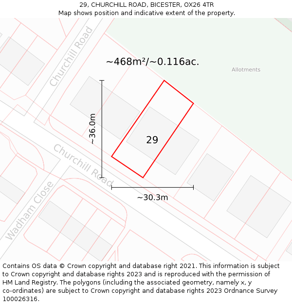 29, CHURCHILL ROAD, BICESTER, OX26 4TR: Plot and title map