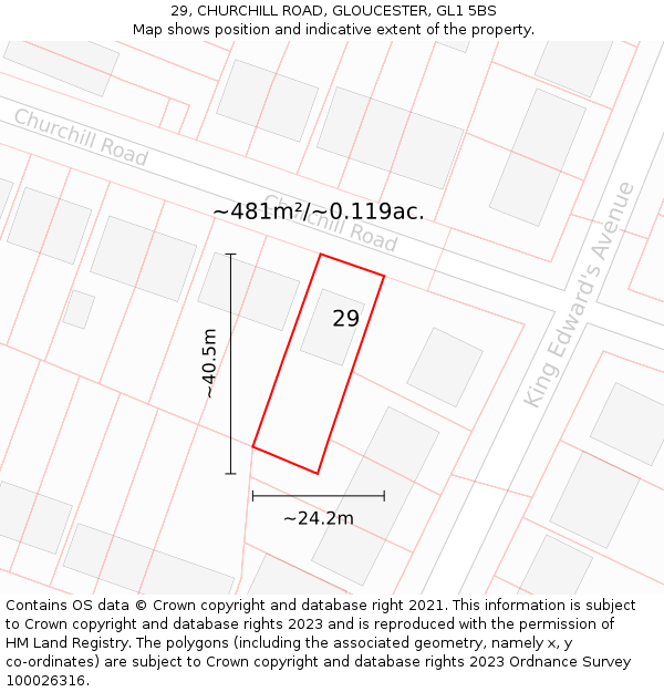29, CHURCHILL ROAD, GLOUCESTER, GL1 5BS: Plot and title map