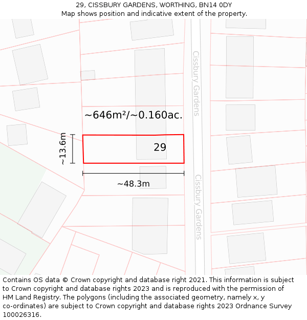 29, CISSBURY GARDENS, WORTHING, BN14 0DY: Plot and title map