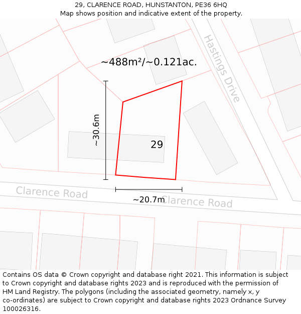 29, CLARENCE ROAD, HUNSTANTON, PE36 6HQ: Plot and title map