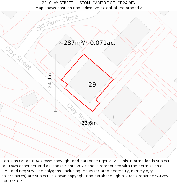 29, CLAY STREET, HISTON, CAMBRIDGE, CB24 9EY: Plot and title map