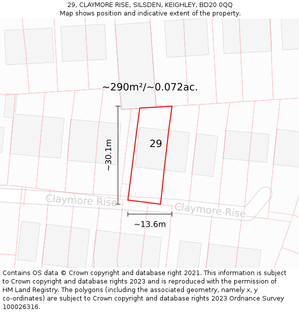 29, CLAYMORE RISE, SILSDEN, KEIGHLEY, BD20 0QQ: Plot and title map