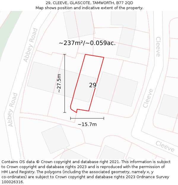 29, CLEEVE, GLASCOTE, TAMWORTH, B77 2QD: Plot and title map