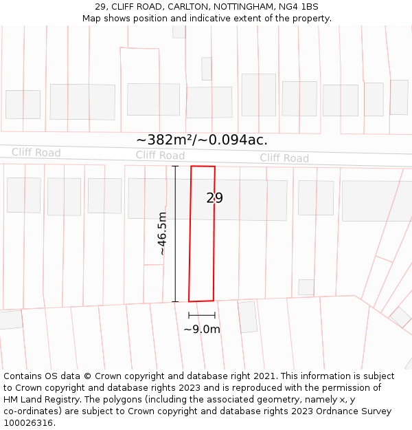 29, CLIFF ROAD, CARLTON, NOTTINGHAM, NG4 1BS: Plot and title map