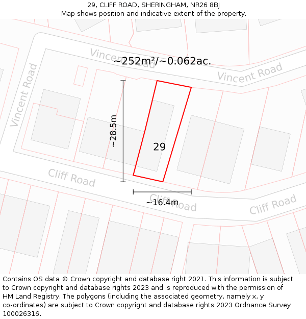29, CLIFF ROAD, SHERINGHAM, NR26 8BJ: Plot and title map