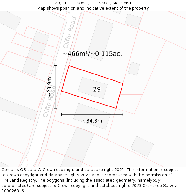 29, CLIFFE ROAD, GLOSSOP, SK13 8NT: Plot and title map
