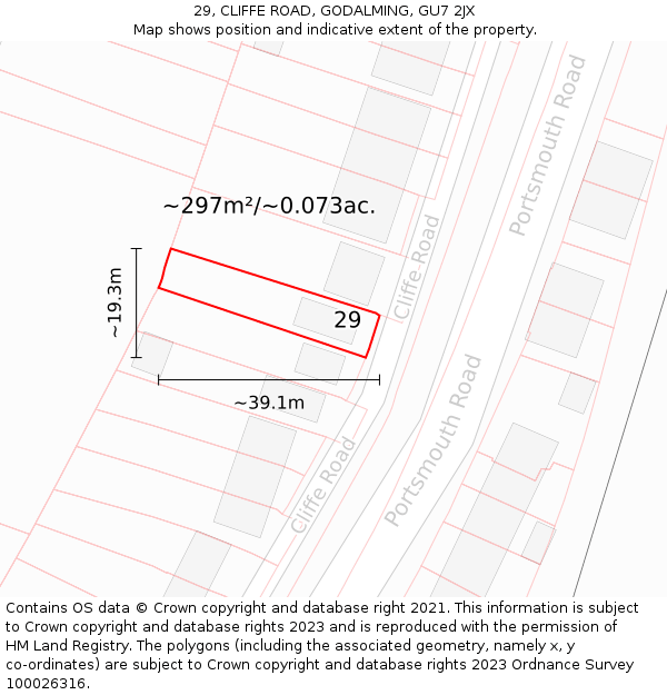 29, CLIFFE ROAD, GODALMING, GU7 2JX: Plot and title map