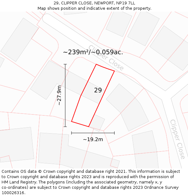 29, CLIPPER CLOSE, NEWPORT, NP19 7LL: Plot and title map