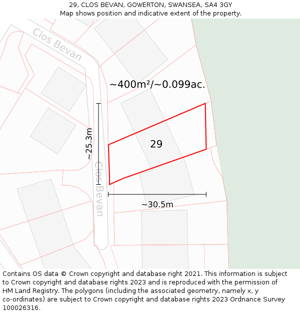 29, CLOS BEVAN, GOWERTON, SWANSEA, SA4 3GY: Plot and title map