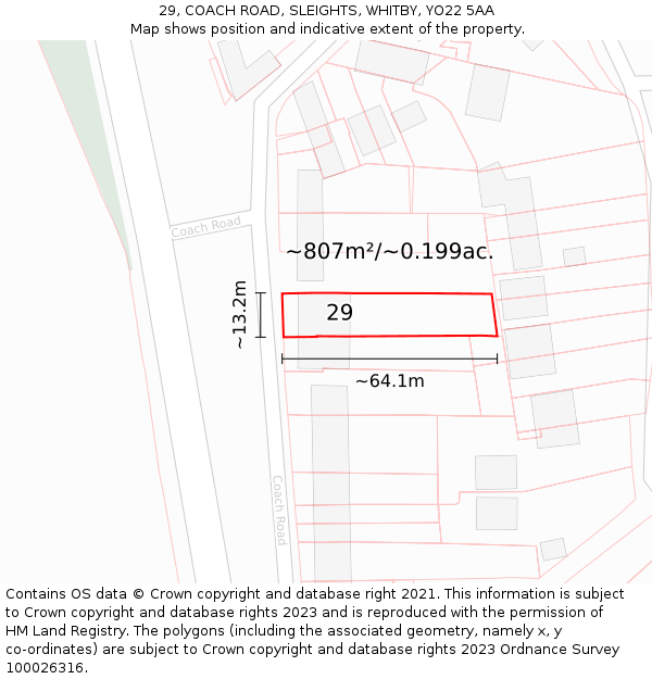 29, COACH ROAD, SLEIGHTS, WHITBY, YO22 5AA: Plot and title map