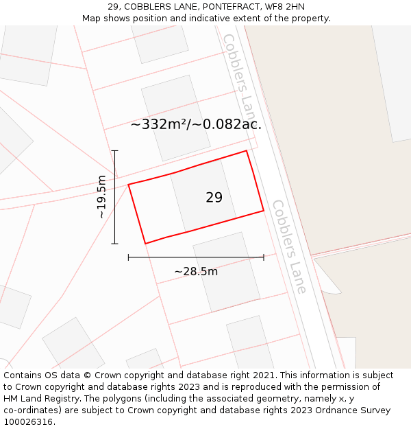 29, COBBLERS LANE, PONTEFRACT, WF8 2HN: Plot and title map