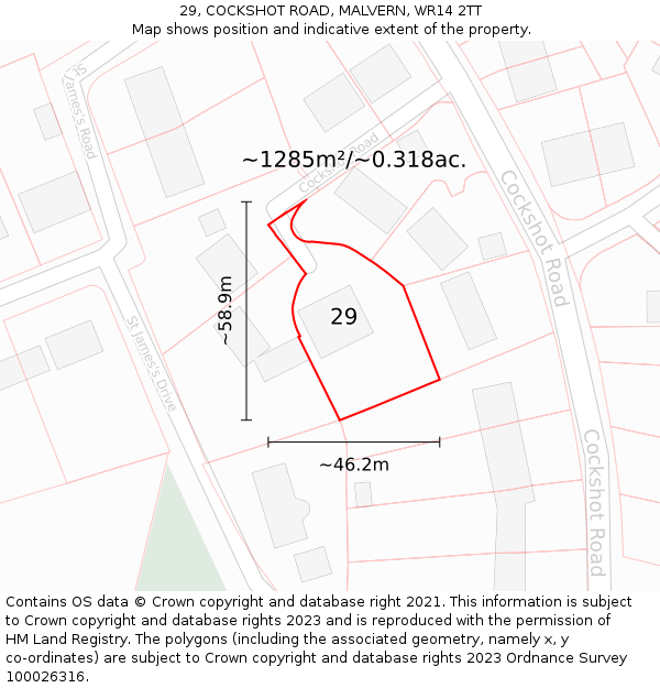 29, COCKSHOT ROAD, MALVERN, WR14 2TT: Plot and title map