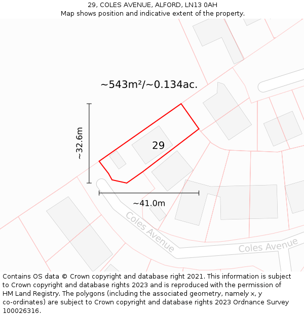 29, COLES AVENUE, ALFORD, LN13 0AH: Plot and title map
