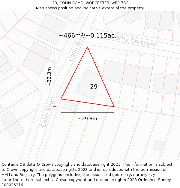 29, COLIN ROAD, WORCESTER, WR3 7DE: Plot and title map