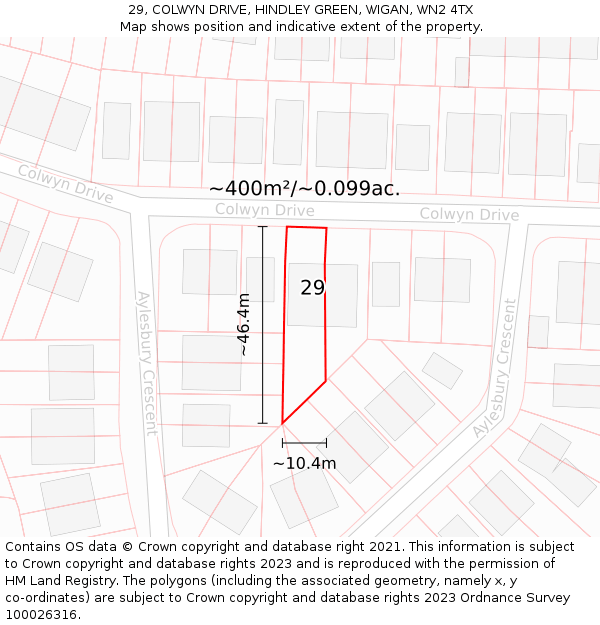 29, COLWYN DRIVE, HINDLEY GREEN, WIGAN, WN2 4TX: Plot and title map