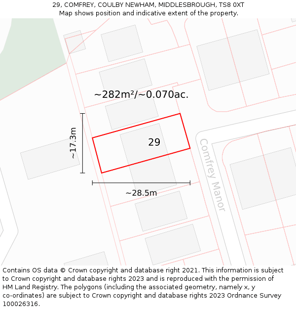 29, COMFREY, COULBY NEWHAM, MIDDLESBROUGH, TS8 0XT: Plot and title map