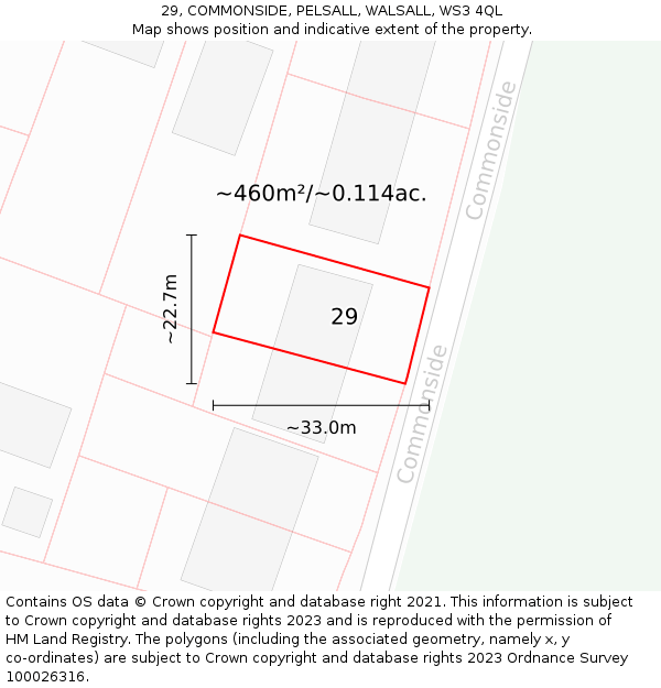29, COMMONSIDE, PELSALL, WALSALL, WS3 4QL: Plot and title map