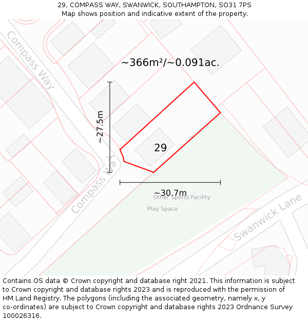 29, COMPASS WAY, SWANWICK, SOUTHAMPTON, SO31 7PS: Plot and title map