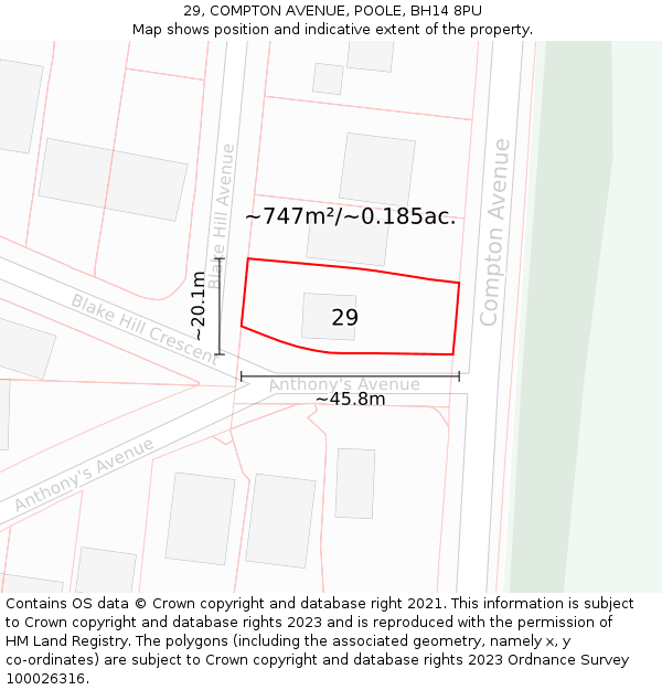 29, COMPTON AVENUE, POOLE, BH14 8PU: Plot and title map