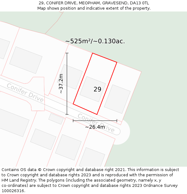 29, CONIFER DRIVE, MEOPHAM, GRAVESEND, DA13 0TL: Plot and title map