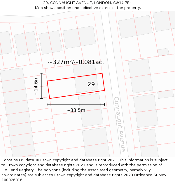 29, CONNAUGHT AVENUE, LONDON, SW14 7RH: Plot and title map