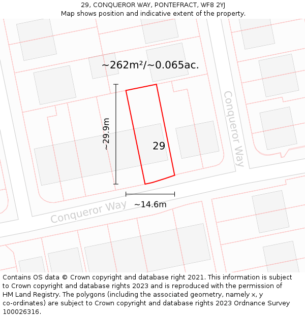 29, CONQUEROR WAY, PONTEFRACT, WF8 2YJ: Plot and title map
