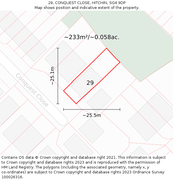 29, CONQUEST CLOSE, HITCHIN, SG4 9DP: Plot and title map