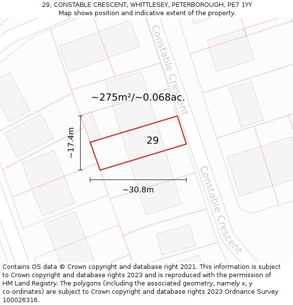 29, CONSTABLE CRESCENT, WHITTLESEY, PETERBOROUGH, PE7 1YY: Plot and title map