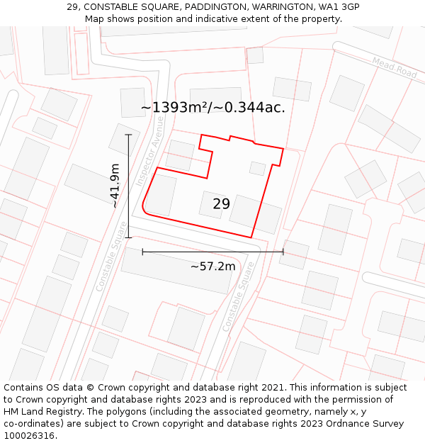 29, CONSTABLE SQUARE, PADDINGTON, WARRINGTON, WA1 3GP: Plot and title map