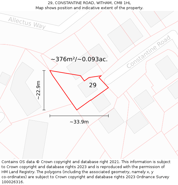 29, CONSTANTINE ROAD, WITHAM, CM8 1HL: Plot and title map