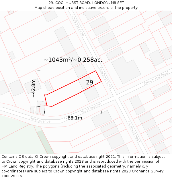 29, COOLHURST ROAD, LONDON, N8 8ET: Plot and title map
