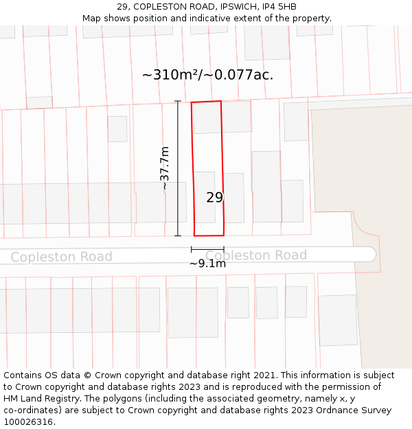 29, COPLESTON ROAD, IPSWICH, IP4 5HB: Plot and title map