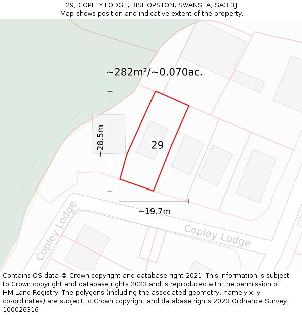 29, COPLEY LODGE, BISHOPSTON, SWANSEA, SA3 3JJ: Plot and title map
