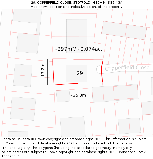 29, COPPERFIELD CLOSE, STOTFOLD, HITCHIN, SG5 4GA: Plot and title map