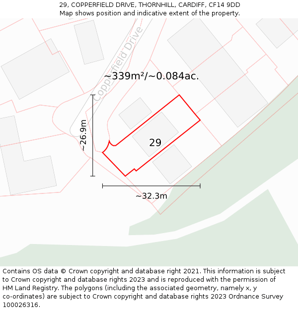 29, COPPERFIELD DRIVE, THORNHILL, CARDIFF, CF14 9DD: Plot and title map