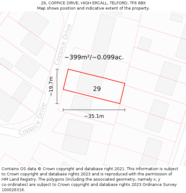 29, COPPICE DRIVE, HIGH ERCALL, TELFORD, TF6 6BX: Plot and title map