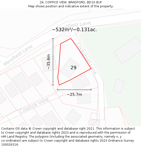 29, COPPICE VIEW, BRADFORD, BD10 8UF: Plot and title map