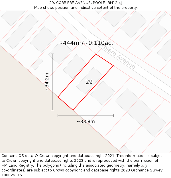 29, CORBIERE AVENUE, POOLE, BH12 4JJ: Plot and title map