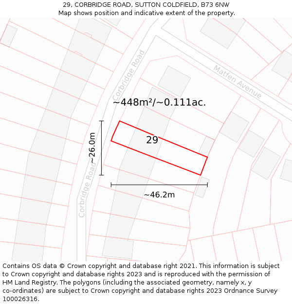 29, CORBRIDGE ROAD, SUTTON COLDFIELD, B73 6NW: Plot and title map