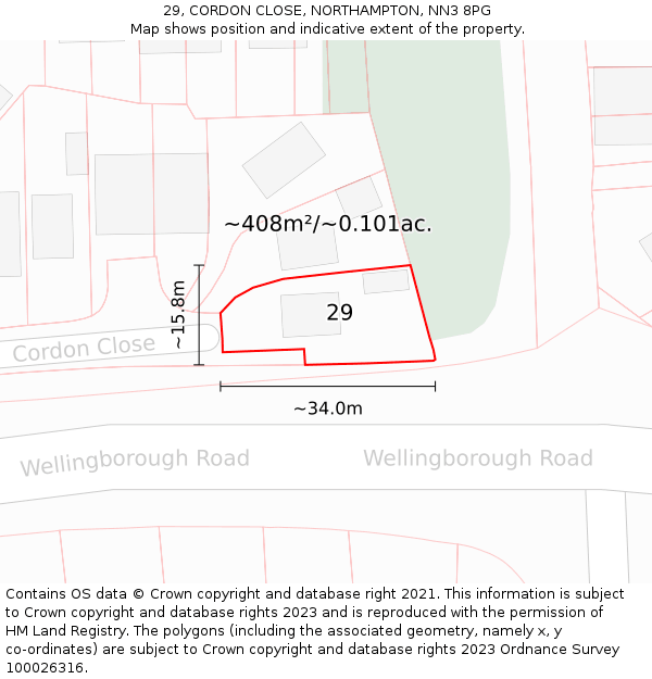 29, CORDON CLOSE, NORTHAMPTON, NN3 8PG: Plot and title map