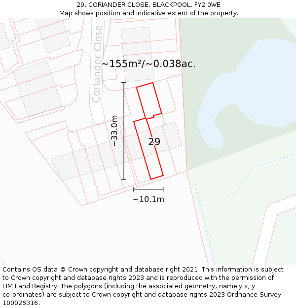 29, CORIANDER CLOSE, BLACKPOOL, FY2 0WE: Plot and title map
