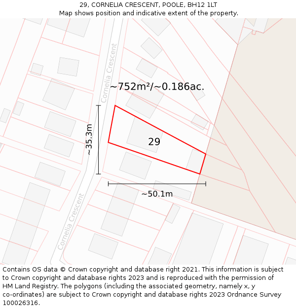 29, CORNELIA CRESCENT, POOLE, BH12 1LT: Plot and title map