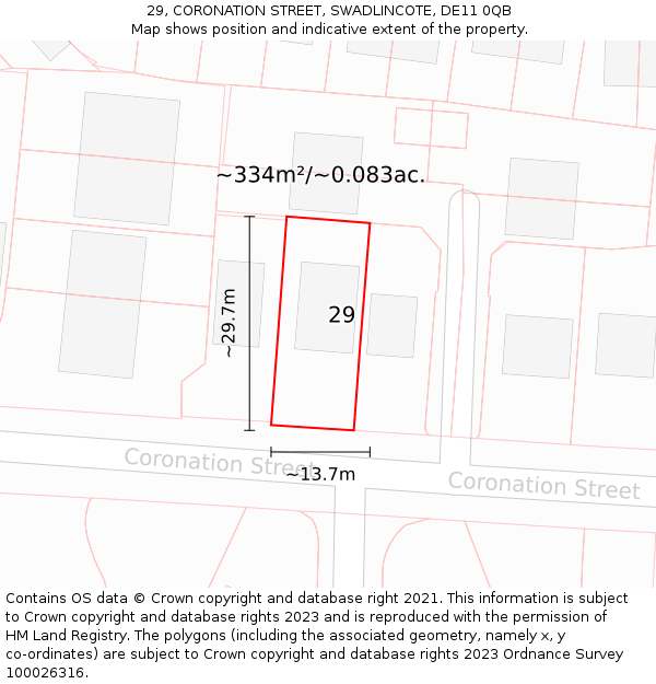 29, CORONATION STREET, SWADLINCOTE, DE11 0QB: Plot and title map