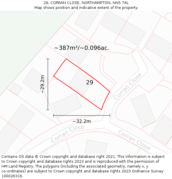 29, CORRAN CLOSE, NORTHAMPTON, NN5 7AL: Plot and title map