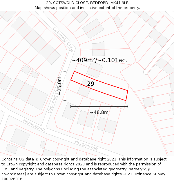 29, COTSWOLD CLOSE, BEDFORD, MK41 9LR: Plot and title map