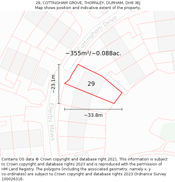 29, COTTINGHAM GROVE, THORNLEY, DURHAM, DH6 3EJ: Plot and title map
