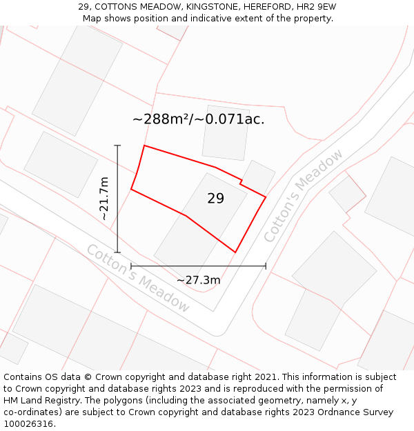 29, COTTONS MEADOW, KINGSTONE, HEREFORD, HR2 9EW: Plot and title map